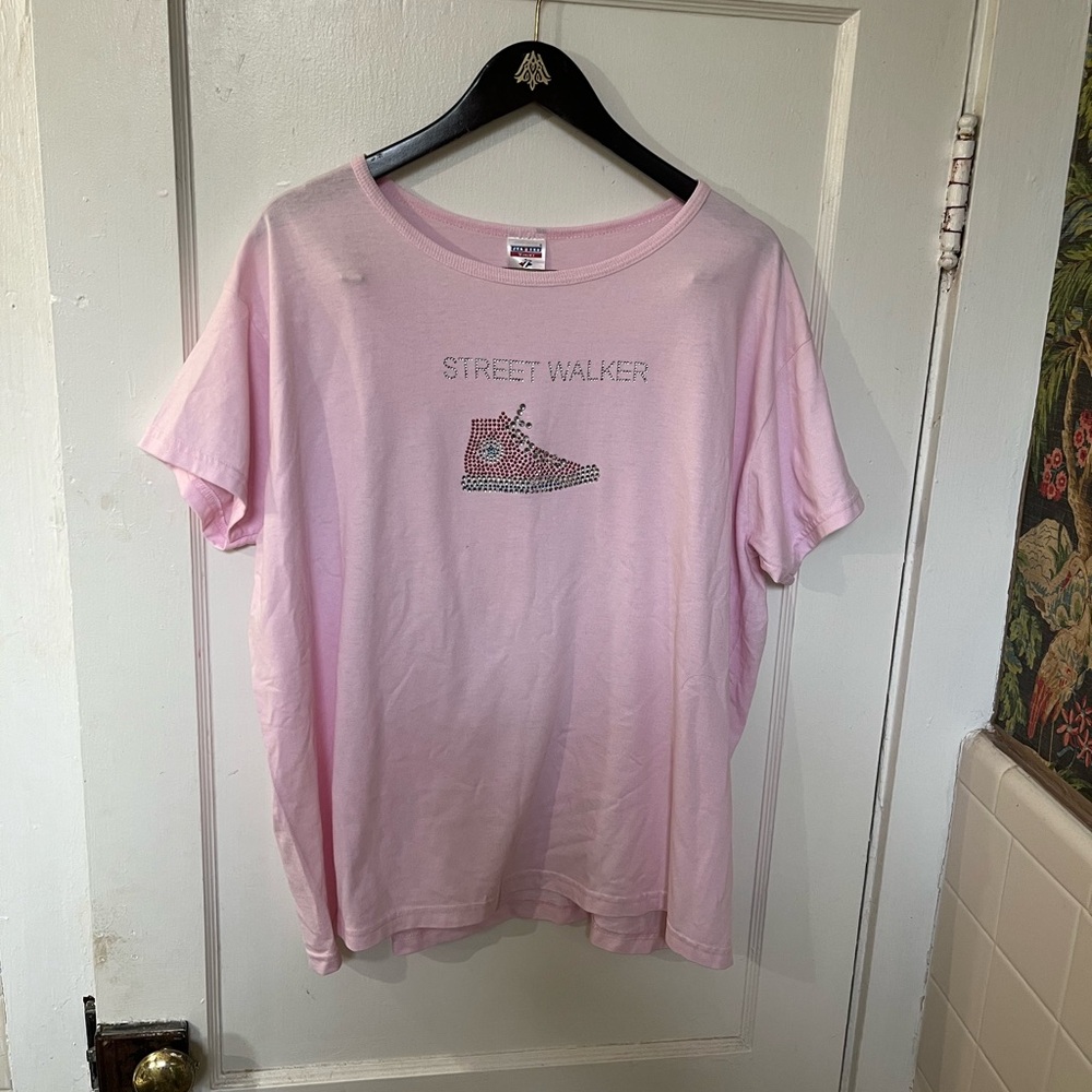 VTG Jerzees Pink Rhinestone "Street Walker" Graphic Tee - 2XL